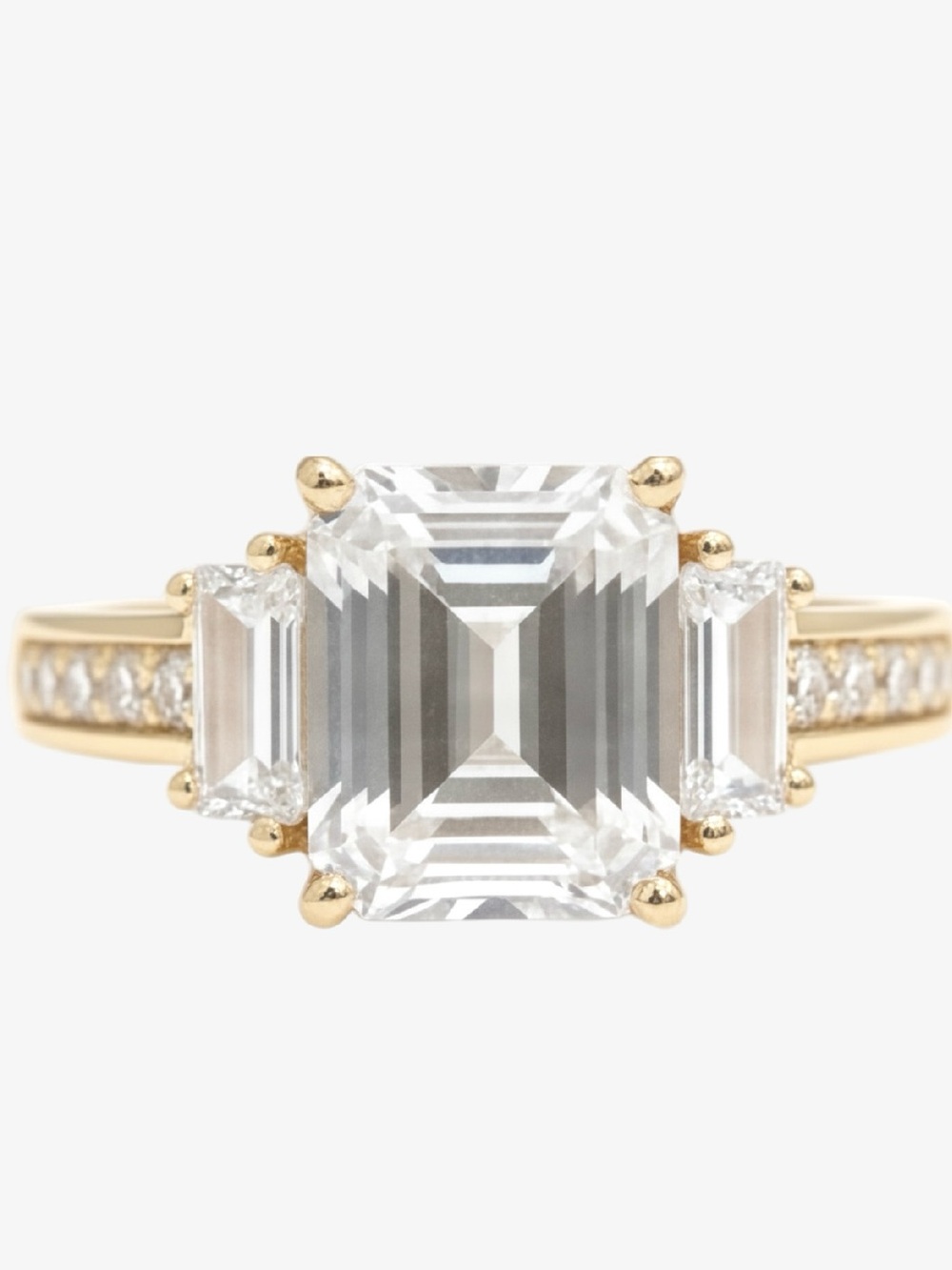 Art Deco Inspired Emerald Cut Engagement Style Gold Plated CZ Ring